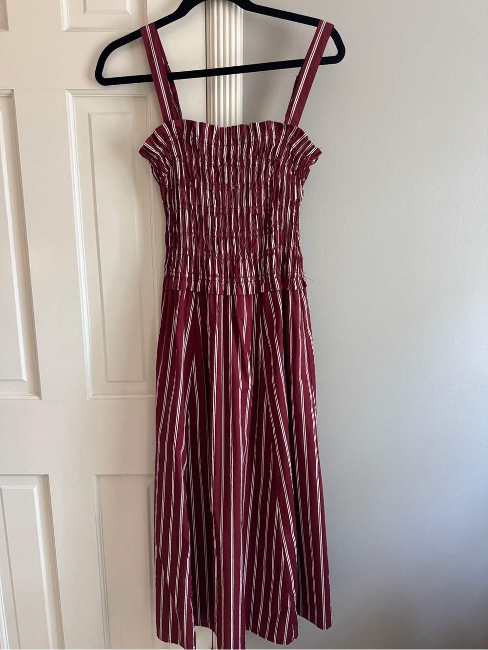 Smocked striped midi dress